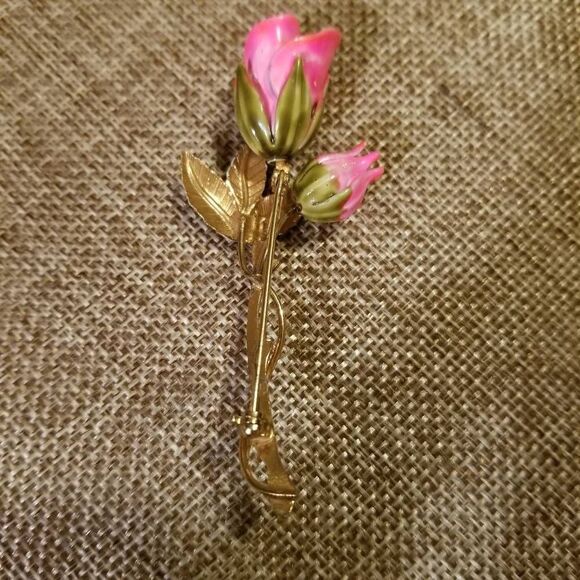 Vintage Pink Gold Flower Pin Brooch - Picture 2 of 6
